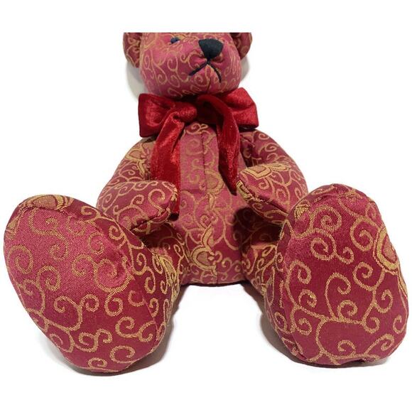 Pier 1 Imports Red Scroll Teddy Bear 16 Inches Tall With Bow Tie - Picture 3 of 6